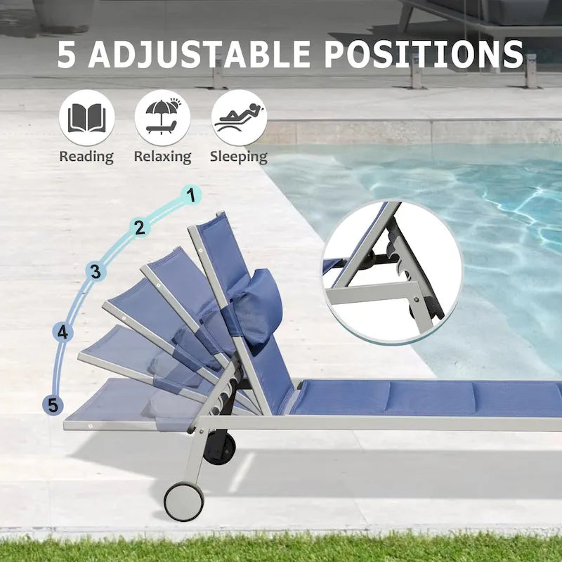 GDFStudio - Set a 3 pezzi Tatum per esterni con chaise longue regolabile, tavolino e ruote