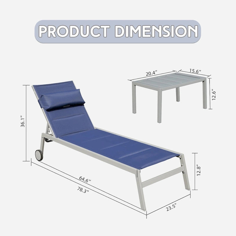 GDFStudio - Set a 3 pezzi Tatum per esterni con chaise longue regolabile, tavolino e ruote