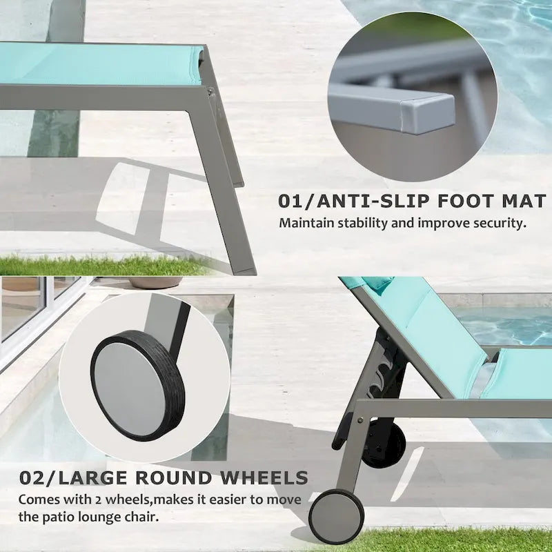 GDFStudio - Set a 3 pezzi Tatum per esterni con chaise longue regolabile, tavolino e ruote