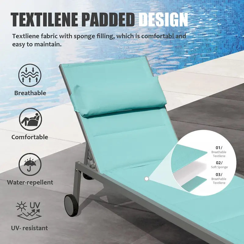 GDFStudio - Set a 3 pezzi Tatum per esterni con chaise longue regolabile, tavolino e ruote