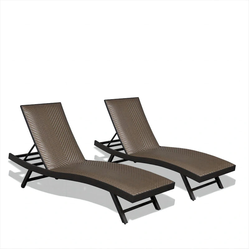 GDFStudio - PE Wicker Chaise Lounge Set, Adjustable Patio Recliners with Quick Dry Foam, Set of 2