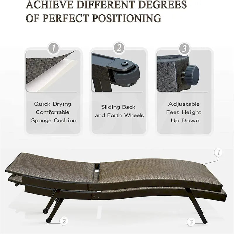 GDFStudio - Set Chaise longue in Rattan PE, Reclinabili da Esterno Regolabili con Schiuma ad Asciugatura Rapida, Set da 2