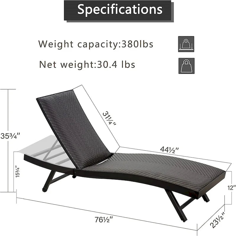 GDFStudio - Set Chaise longue in Rattan PE, Reclinabili da Esterno Regolabili con Schiuma ad Asciugatura Rapida, Set da 2