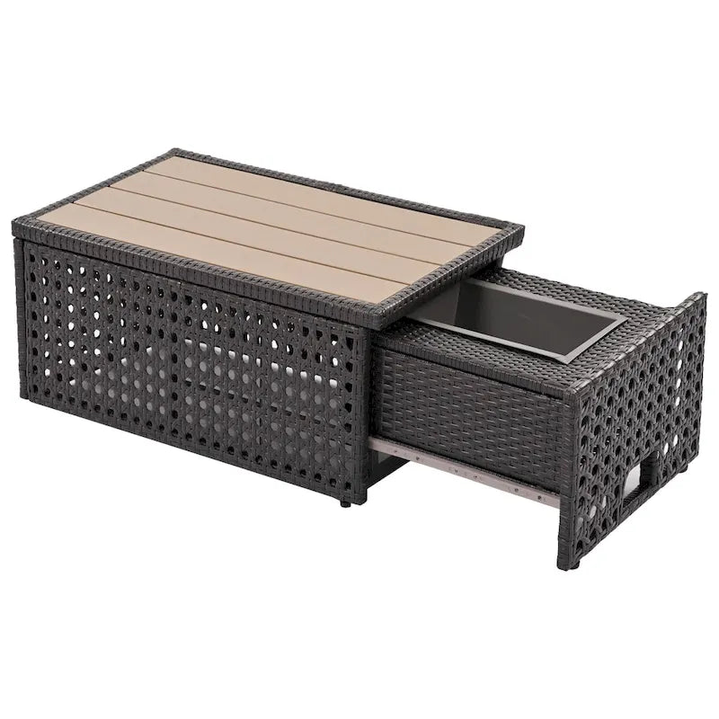 Set Divano Componibile da Esterno in Rattan a 6 Pezzi con Seduta Regolabile e Tavolino con Secchiello del Ghiaccio