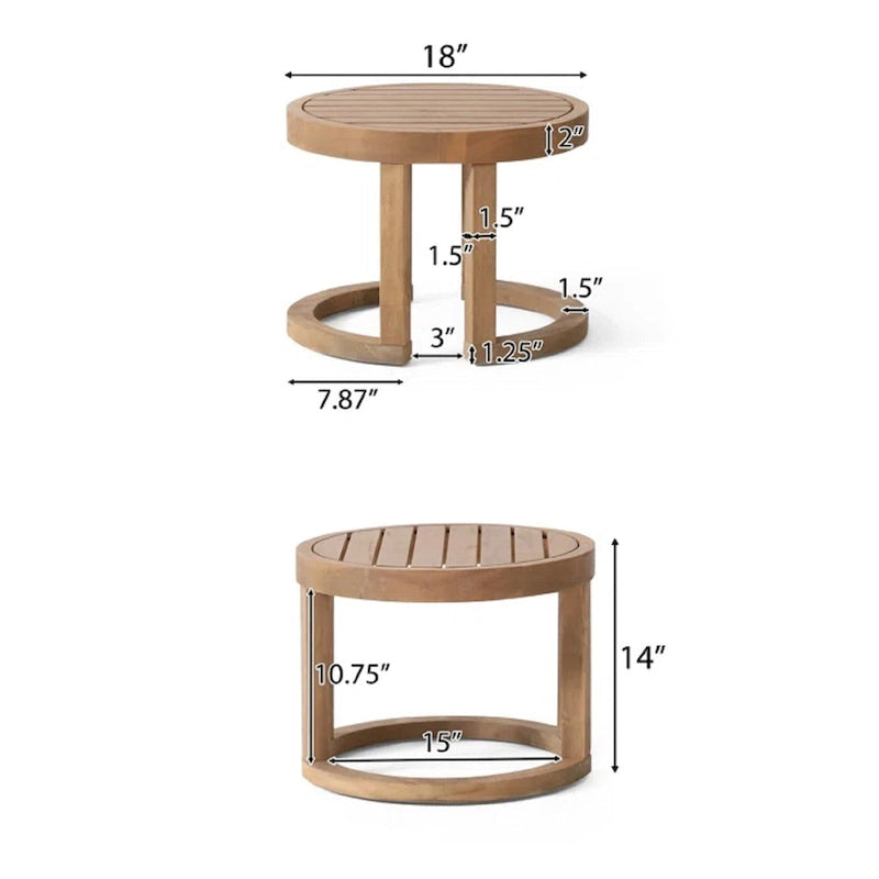 Set di 3 sedie a sdraio da esterno in legno di acacia con 2 sedie a sdraio in vimini intrecciato e un tavolino laterale solido da 18 pollici