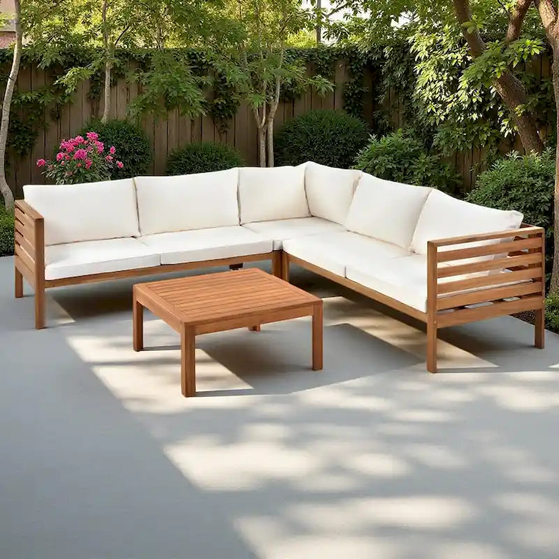 Ensemble de canapé d'angle en bois d'acacia 4 pièces avec table basse pour l'extérieur