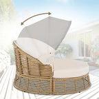Letto da giorno rotondo in rattan da esterno con baldacchino e cuscini rimovibili