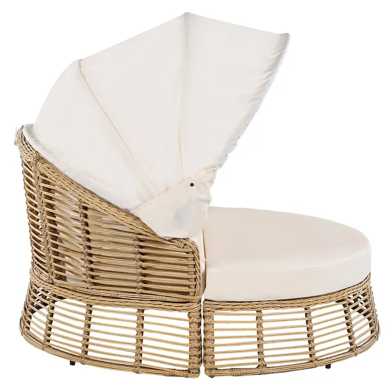 Letto da giorno rotondo in rattan da esterno con baldacchino e cuscini rimovibili