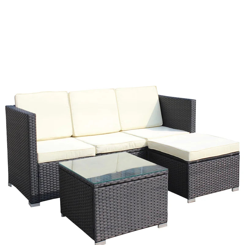 Set divano sezionale da esterno in rattan a 5 pezzi con tavolino e cuscini
