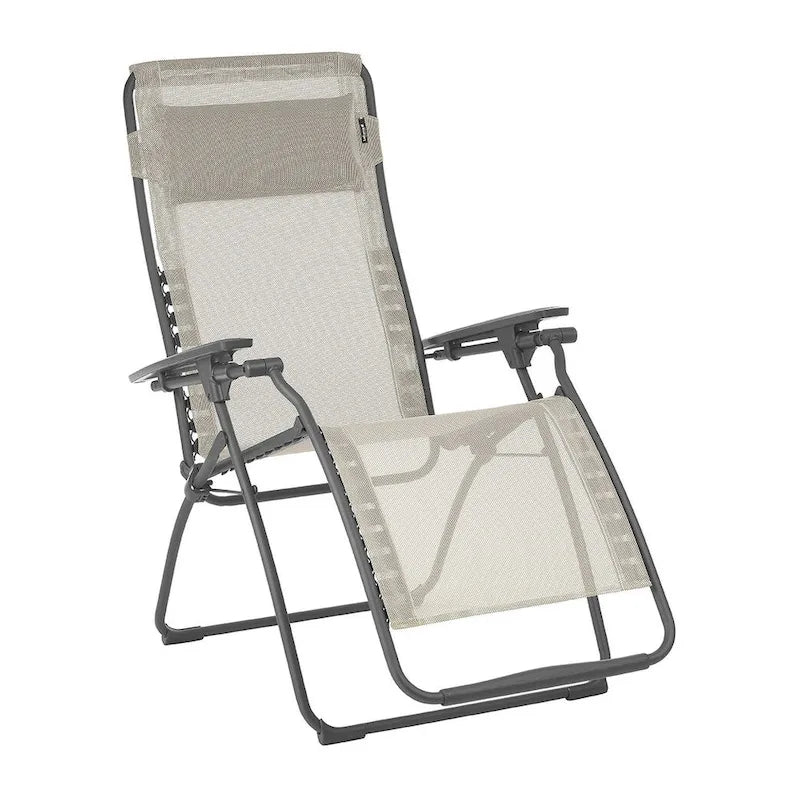 Sedia da esterno Graphite Zero Gravity con cuscino, resistente alle intemperie, pieghevole, per relax - 70 cm