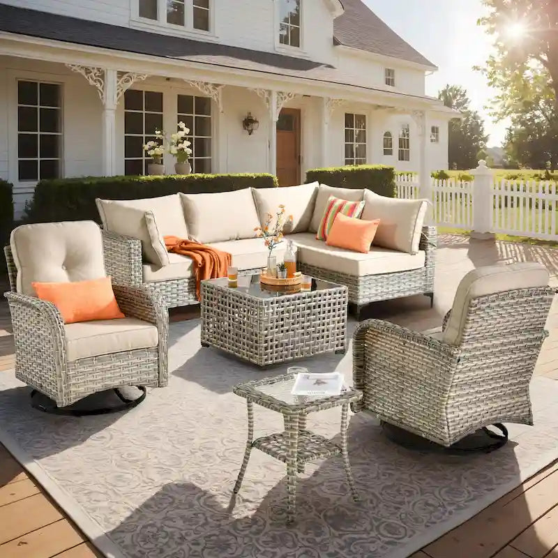 Ensemble de meubles sectionnels de patio XIZZI 8 pièces avec fauteuil pivotant