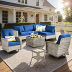 Ensemble de meubles sectionnels de patio XIZZI 8 pièces avec fauteuil pivotant