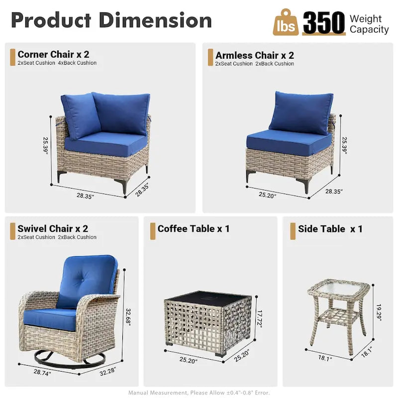 Ensemble de meubles sectionnels de patio XIZZI 8 pièces avec fauteuil pivotant