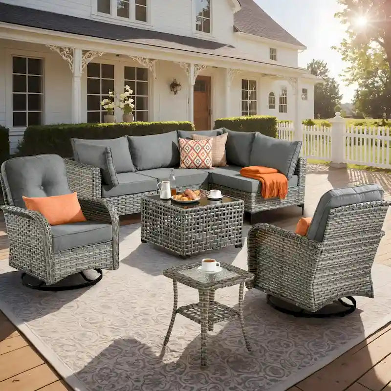 Ensemble de meubles sectionnels de patio XIZZI 8 pièces avec fauteuil pivotant