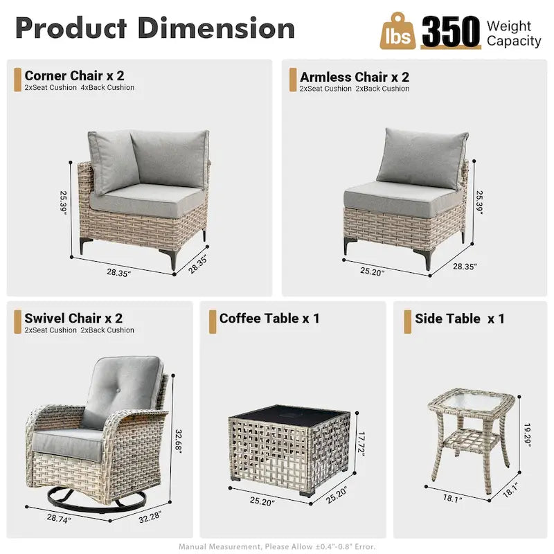 Ensemble de meubles sectionnels de patio XIZZI 8 pièces avec fauteuil pivotant