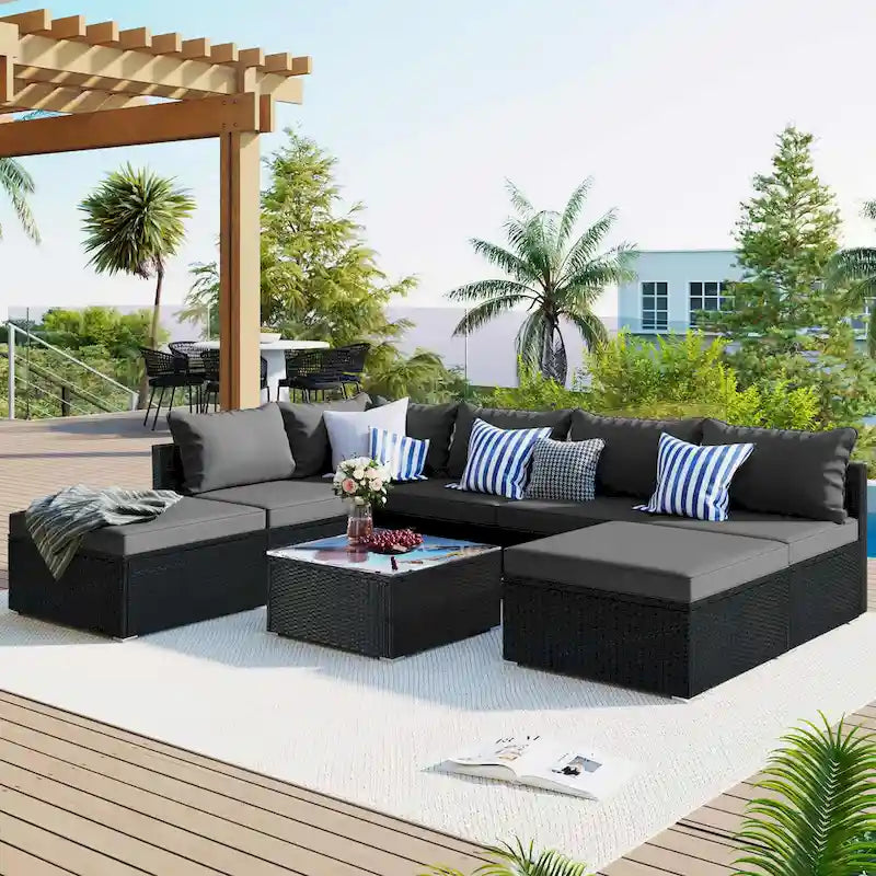 8-Piece Outdoor Wicker Sectional Sofa Set with Coffee Table, Cushions