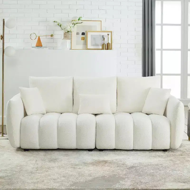 GDFStudio Alanna Divano a 3 Posti Moderno in Tessuto Teddy con Cuscini, 79,5 pollici