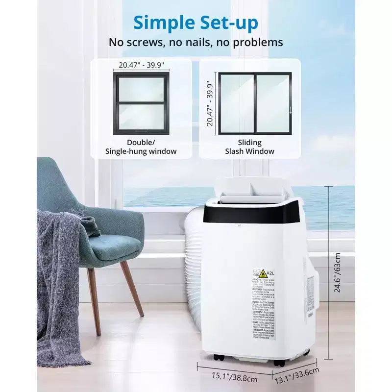 Condizionatore Portatile da 10000 BTU, Climatizzatore Domestico con Telecomando per Stanze fino a 42 m², Funzioni 3-in-1/Timer 24 Ore/Rotelle