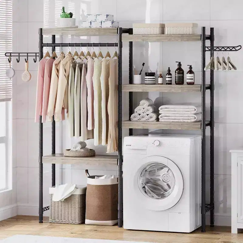 Scaffale sopra la lavatrice, scaffale per asciugatrice a 5 ripiani con altezza regolabile, scaffale da bagno, mobiletto salvaspazio per bagno e lavanderia