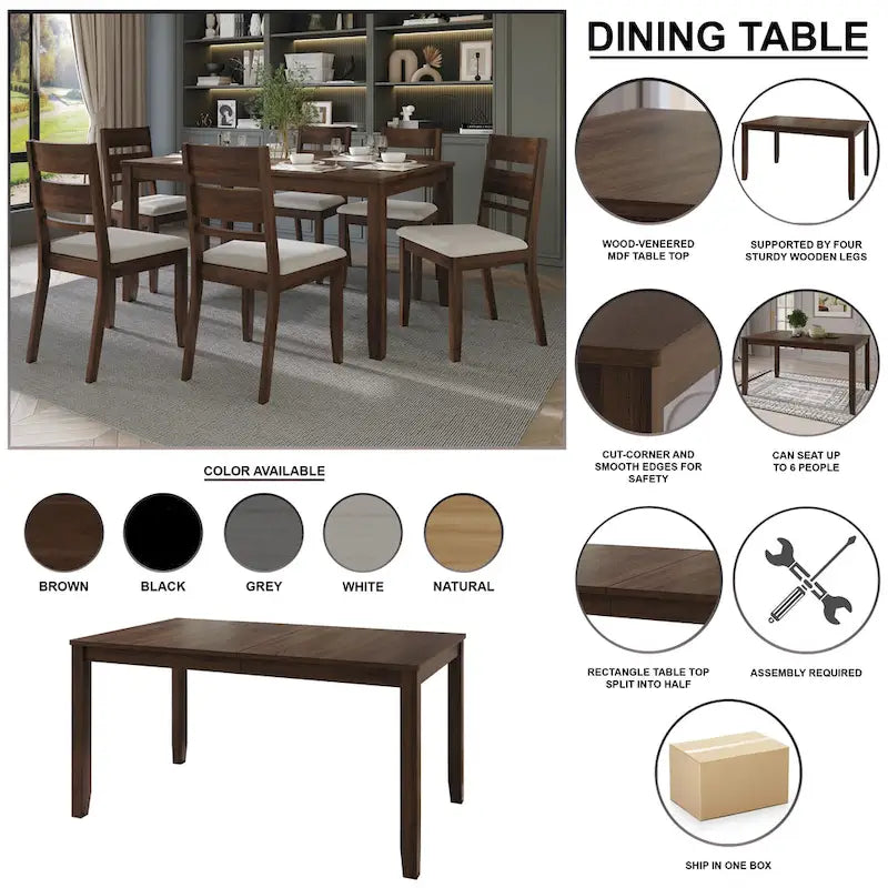 Set da pranzo da 7 pezzi in legno CraftPorch Classic