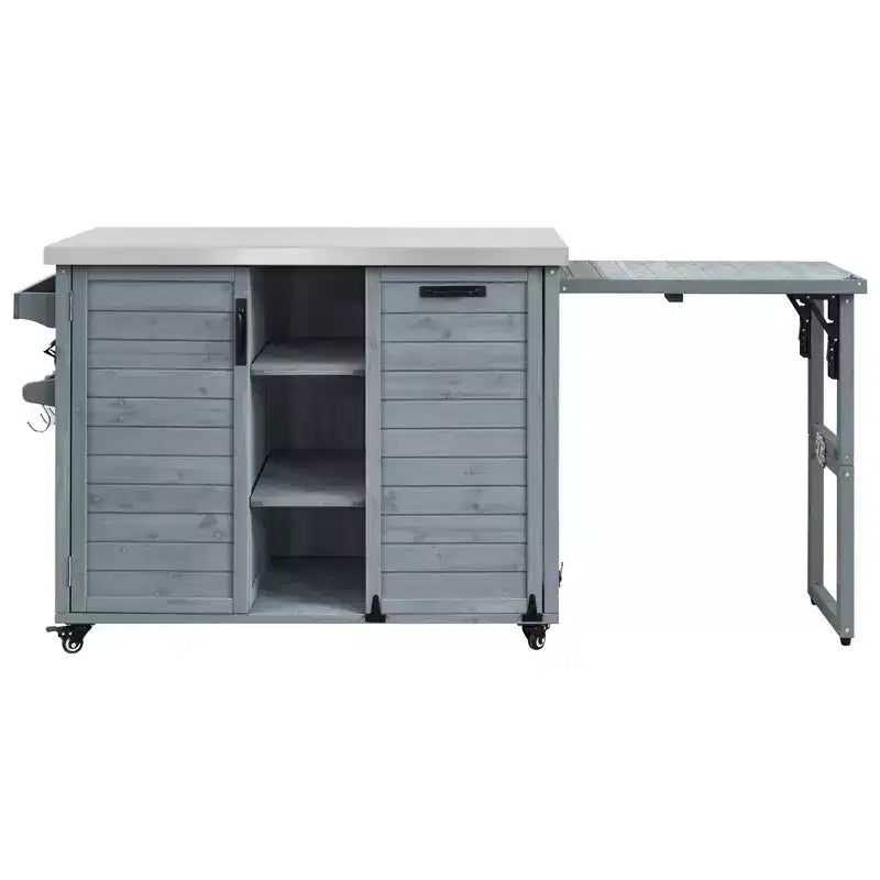 FAMYYT Isola per Cucina da Esterno da 78.3 Pollici con Piano di Lavoro in Acciaio Inossidabile, Stazione Barbecue Pieghevole e Armadietti Contenitore, Grigio Blu