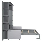 Letto a scomparsa Queen Murphy con divano, letto a scomparsa Queen Size con armadio, letto a parete pieghevole con libreria e mensole per camera degli ospiti o ufficio