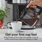 Macchina da caffè 2 in 1 da 12 tazze con caraffa in vetro e singola porzione, Pausa e Servi automatico, Nera