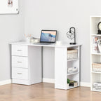 HOMCOM 47" Scrivania per Computer da Ufficio Moderna con Libreria, Tavolo da Scrittura Workstation con 3 Cassetti e Ripiano - Bianco