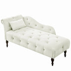 Moderna Chaise Longue da 60.6" in Velluto Imbottito con Bottoni Capitonnè, Gambe in Legno Massello e Borchie