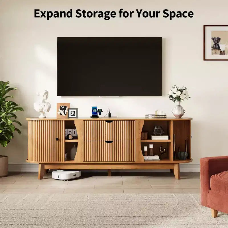Mobile porta TV nero/marrone in stile Mid-Century con 2 cassetti, per 1 stanza