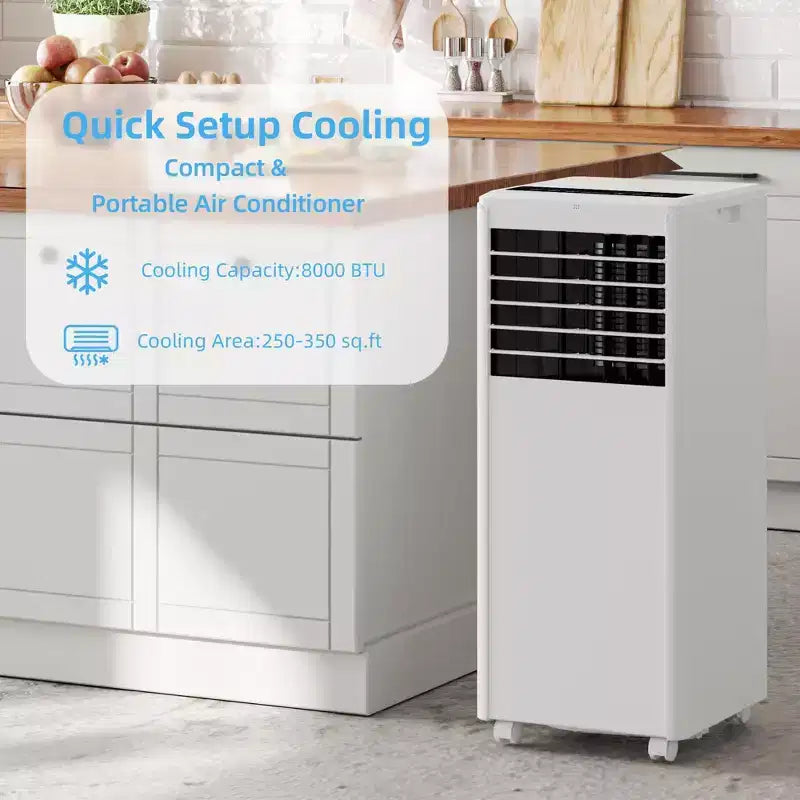 Condizionatore portatile da 8.000 BTU - 3 in 1 Raffreddamento, Deumidificatore e Ventilatore per 32 mq con Modalità Notte e 1 Anno di Garanzia