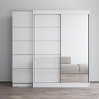 Armadio a 2 ante con specchio, frontale in vetro, 2 persone (grigio / nero / bianco)