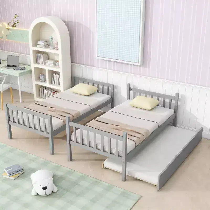 Letto a castello moderno in legno a una piazza con letto estraibile, convertibile in 2 letti