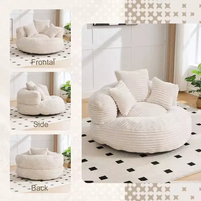 Pouf Divano per Adulti e Bambini, Poltrona Sacco Oversize in Corduroy con 3 Cuscini e Braccioli per Soggiorno e Camera da Letto