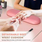 Tavolo manicure moderno nero/rosa con ripiano in vetro e poggiapolso, postazione singola