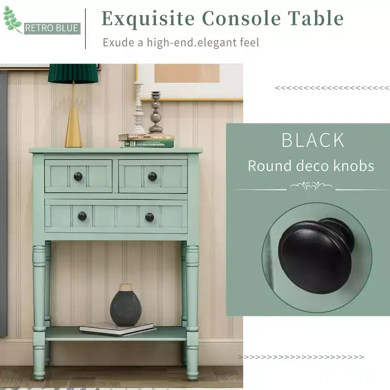 Tavolino consolle stretto da 60 cm con 3 cassetti e ripiano, tavolino da divano per ingresso o soggiorno di piccoli spazi
