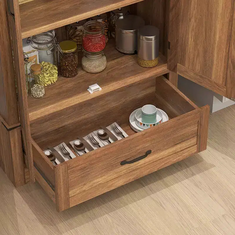 HOMCOM Dispensa da Cucina 183 cm con Ante a Scorrimento, Armadio da Cucina Salvaspazio con Ripiani Regolabili e Cassetto