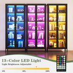 Bekrvio 67H Vetrina in Vetro a 3 Lati con Luci a LED, Mobile Contenitore a 5 Livelli con Doppie Ante e Cornice Metallica per Oggetti da Collezione, Ideale per Spazi Piccoli
