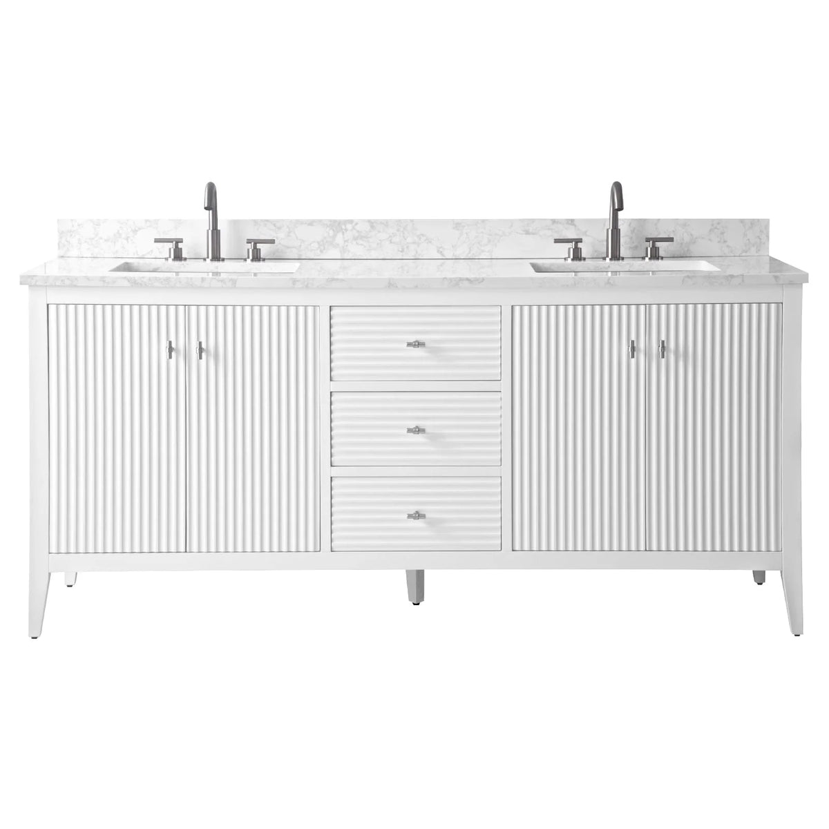 Mobile lavabo doppio Vanity Art 72 per bagno, con top in marmo tecnico