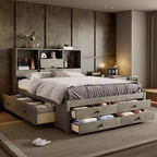Letto a piattaforma Queen Size con ripiano portaoggetti e 8 cassetti, facile da montare