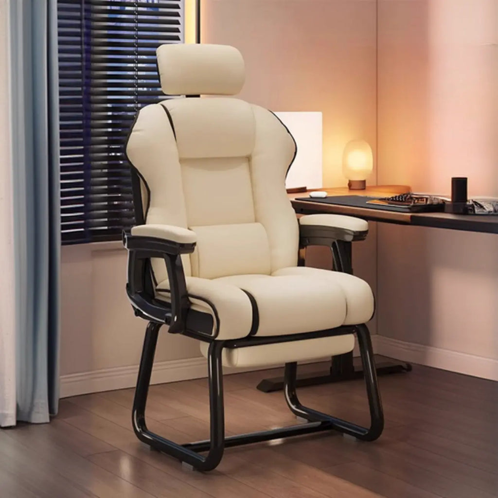 Sedia direzionale ergonomica in pelle gialla con schienale alto