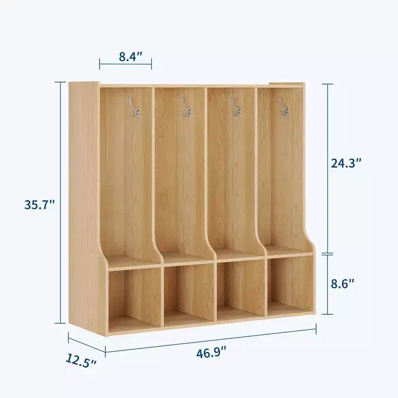 Armadietto a 4 scomparti marrone/bianco con 8 ganci, per bambini