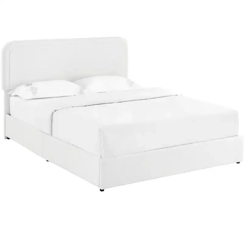 Letto matrimoniale moderno imbottito in bouclé con cassetti contenitori