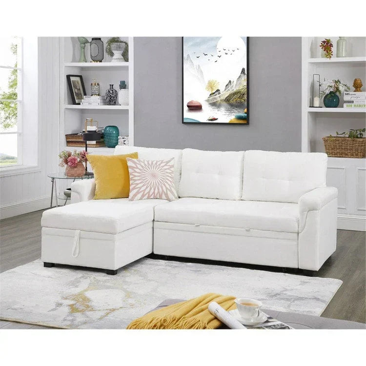 Canapé d'angle réversible convertible avec lit gigogne, méridienne de rangement et pieds durables
