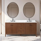 Mobile lavabo doppio Vanity Art 72 per bagno, con top in marmo tecnico