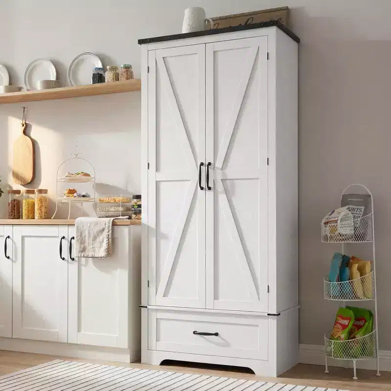 HOMCOM Dispensa da Cucina 183 cm con Ante a Scorrimento, Armadio da Cucina Salvaspazio con Ripiani Regolabili e Cassetto