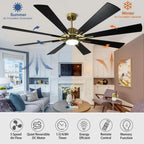 Ventilatore da soffitto con luci telecomandato e 8 grandi pale in legno