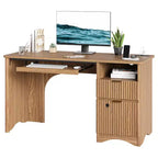 Bestier Scrivania per computer Smart 55", Scrivania in rovere con cassetti per documenti e presa di corrente, Scrivania direzionale con scomparti aperti e vassoio per tastiera