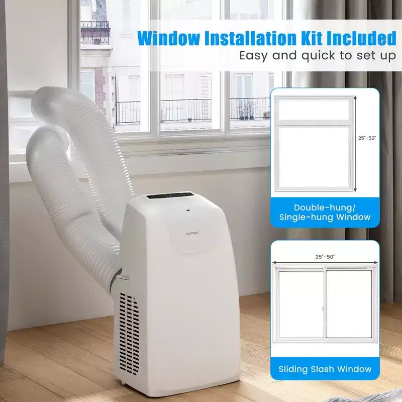 Costway Climatizzatore Portatile a Doppio Tubo 8000 BTU (11.500 BTU ASHRAE) Unità AC 3-in-1 con Telecomando