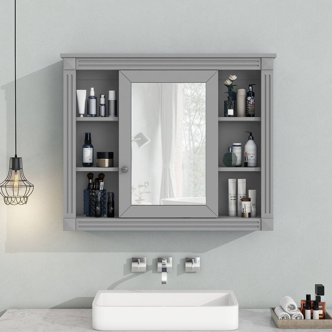 Mobile bagno moderno da 90 cm con lavabo integrato e specchiera, 2 ante e 2 cassetti